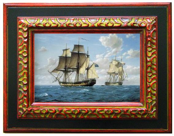 framed  unknow artist Seascape, boats, ships and warships. 106, Ta042